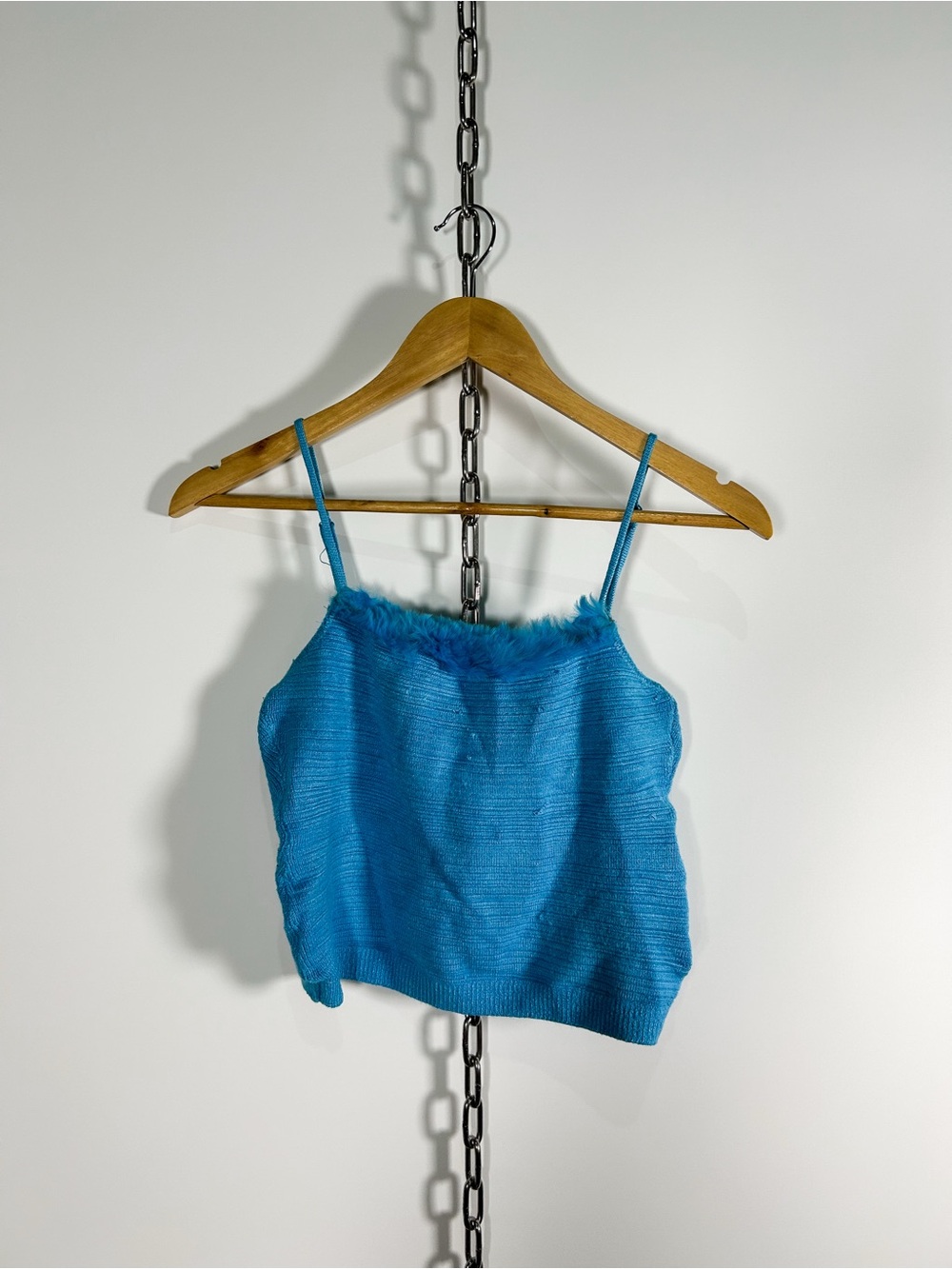 Y2K Bebe Blue Tank with Fuzzy Trim